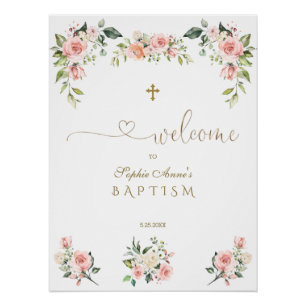 Elegant Pink Blush Flowers Baptism Welkomstteken Perfect Poster