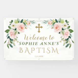 Elegant Pink Blush Flowers Baptism Welkomstteken Spandoek