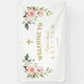 Elegant Pink Blush Flowers Baptism Welkomstteken Spandoek (Verticaal)