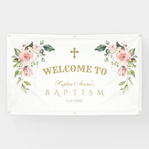 Elegant Pink Blush Flowers Baptism Welkomstteken Spandoek