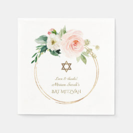 Elegant Pink Blush Flowers Gold Bat Mitzvah Servet