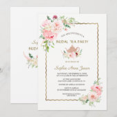 Elegant Pink Blush Flowers Gold Bridal Tea Party Kaart (Voorkant / Achterkant)