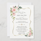 Elegant Pink Blush Flowers Gold Lijst Weddenschap Kaart (Voorkant)