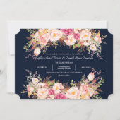 Elegant Pink Blush Flowers Navy Blue Wedding Kaart (Voorkant)