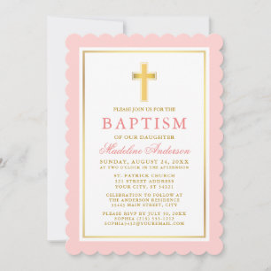 Elegant Pink Blush Gold Baptisme Invitation Kaart