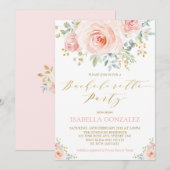 Elegant Pink Blush Gold Floral Bachelorette Party Kaart (Voorkant / Achterkant)
