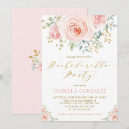 Elegant Pink Blush Gold Floral Bachelorette Party Kaart