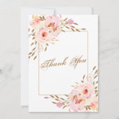 Elegant Pink Blush Gold Floral Weddenfoto Bedankkaart (Voorkant)