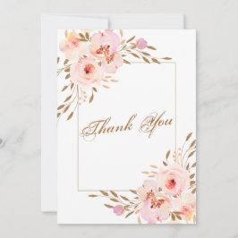 Elegant Pink Blush Gold Floral Weddenfoto Bedankkaart