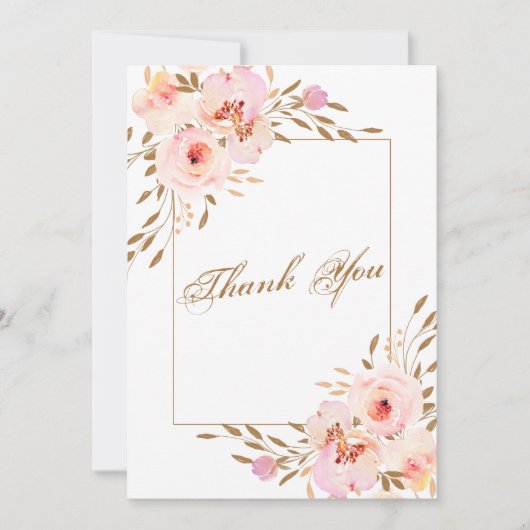 Elegant Pink Blush Gold Floral Weddenfoto Bedankkaart (Voorkant)