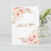 Elegant Pink Blush Gold Floral Weddenfoto Bedankkaart (Staand voorkant)