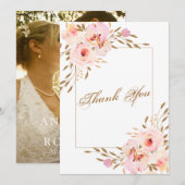 Elegant Pink Blush Gold Floral Weddenfoto Bedankkaart (Voorkant / Achterkant)