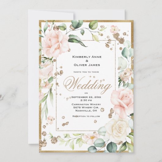 Elegant Pink Blush Gold Floral Weddenschap Kaart (Voorkant)