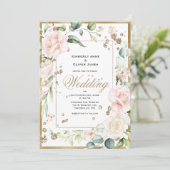 Elegant Pink Blush Gold Floral Weddenschap Kaart (Staand voorkant)
