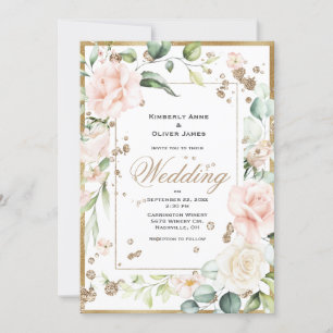 Elegant Pink Blush Gold Floral Weddenschap Kaart