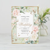 Elegant Pink Blush Gold Floral Weddenschap Kaart (Staand voorkant)
