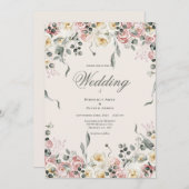 Elegant Pink Blush Ivory Floral Wedding Kaart (Voorkant / Achterkant)