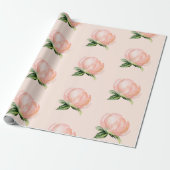 Elegant Pink Blush Peach Floral Waterverf Wedding Cadeaupapier (Uitgerold)