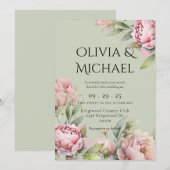 Elegant Pink Blush Peonies Floral Wedding Kaart (Voorkant / Achterkant)