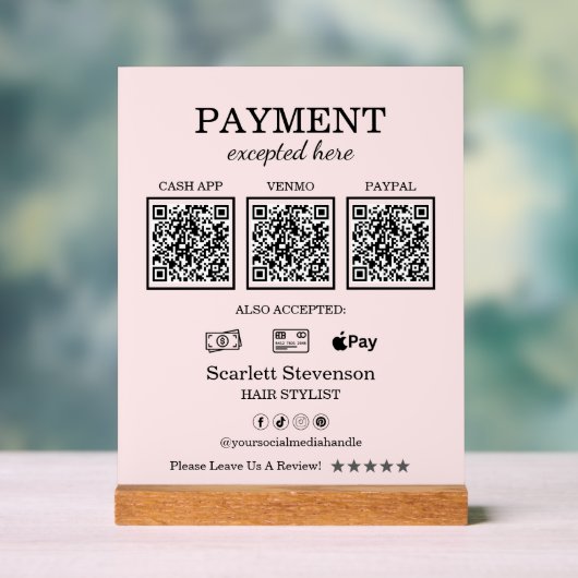 Elegant Pink Blush QR Code Betaling Acryl Bord (Neutraal)