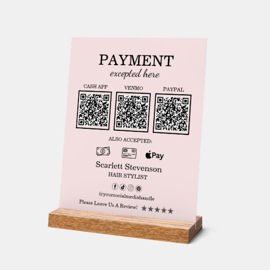 Elegant Pink Blush QR Code Betaling Acryl Bord (Hoek)
