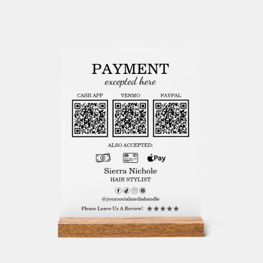 Elegant Pink Blush QR Code Betaling Acryl Bord (Voorkant)
