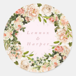 Elegant Pink Blush Roos Romance Weddenschap Ronde Sticker