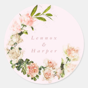 Elegant Pink Blush Roos Romance Weddenschap Ronde Sticker