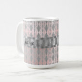 Elegant Pink Blush Silver Harlequin Koffiemok (Voorkant links)