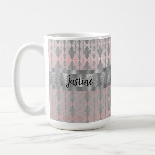 Elegant Pink Blush Silver Harlequin Koffiemok (Links)