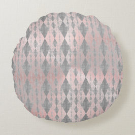 Elegant Pink Blush Silver Harlequin Rond Kussen