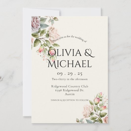 Elegant Pink Blush Waterverf Floral Wedding Kaart (Voorkant)