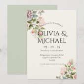 Elegant Pink Blush Waterverf Floral Wedding Kaart (Voorkant / Achterkant)