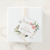 Elegant Pink Blush White Flowers Gold Quinceañera Bedankjes Labels (In situ)