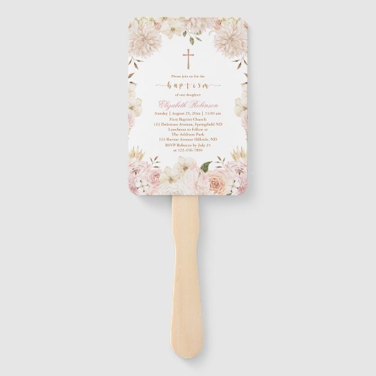 Elegant Pink Boho Bloemen Doop Set van Fans Handwaaier (Achterkant)