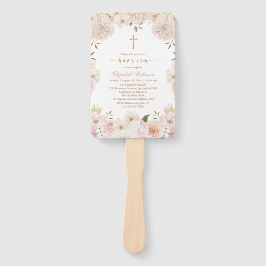 Elegant Pink Boho Bloemen Doop Set van Fans Handwaaier (Voorkant)