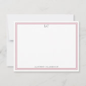 Elegant Pink Border Monogram Stationery Note Card Kaart (Voorkant)