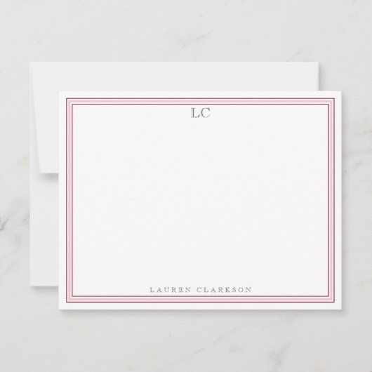 Elegant Pink Border Monogram Stationery Note Card Kaart (Voorkant)