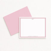 Elegant Pink Border Monogram Stationery Note Card Kaart
