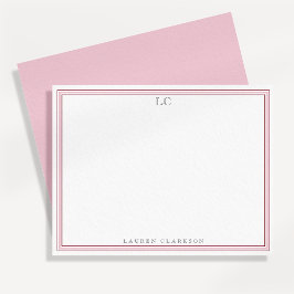 Elegant Pink Border Monogram Stationery Note Card Kaart