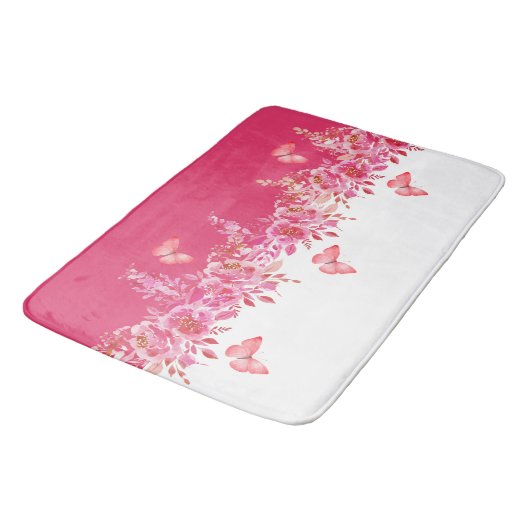 Elegant Pink Botanical Bath Mat  (Gekanteld)