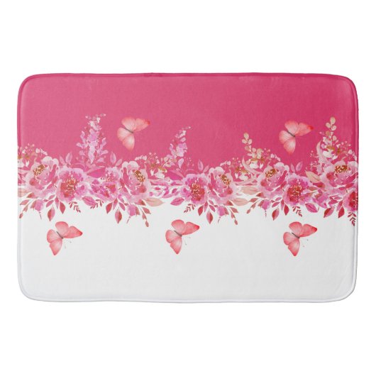 Elegant Pink Botanical Bath Mat  (Voorkant)