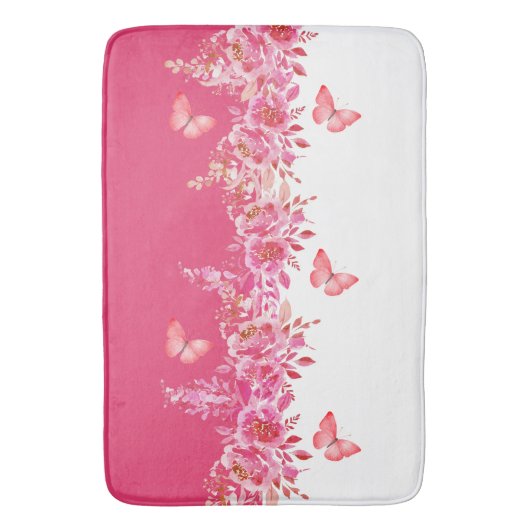 Elegant Pink Botanical Bath Mat  (Voorkant Verticaal)