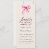 Elegant Pink Bow 16th Birthday Party Program Menu Kaart (Voorkant)