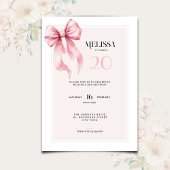 Elegant Pink Bow 20th Birthday Invitation Kaart