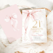 Elegant Pink Bow 21st Birthday Invitation Kaart
