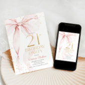 Elegant Pink Bow 21st Birthday Invitation Kaart