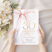 Elegant Pink Bow 30th Birthday Invitation Kaart