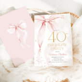 Elegant Pink Bow 40th Birthday Invitation Kaart