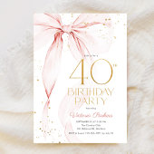 Elegant Pink Bow 40th Birthday Invitation Kaart